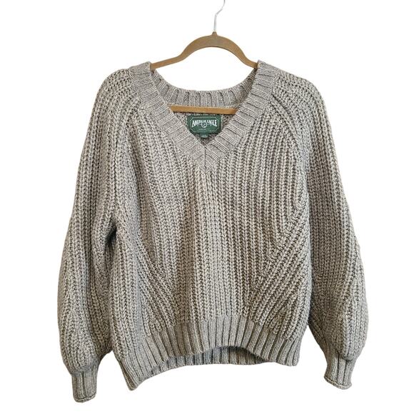 American Eagle Outfitters Sweaters - American Eagle Womens Cozy Gray Chunky Knit Sweater Size Small Balloon Sleeve